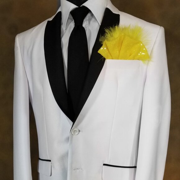 NEW Yellow Sequin Ruffle & Feather Pocket Square Insert - Picture 10 of 10